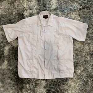 Vintage Guayabera Cuban Cigar Embroidered white button up Dress Shirt XL